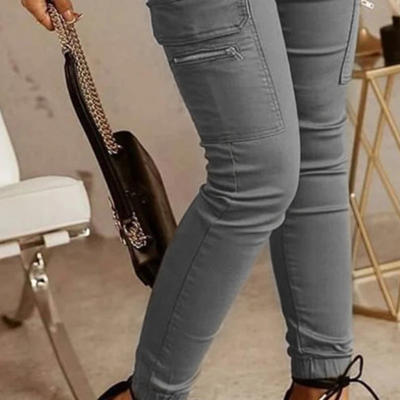 2024 Jesienne Solidne Spodnie Slim Wiosna Streetwear Moda Joggers Cargo Spodnie Casual Kieszenie Odzież Damska Pantalon Mujer 26211