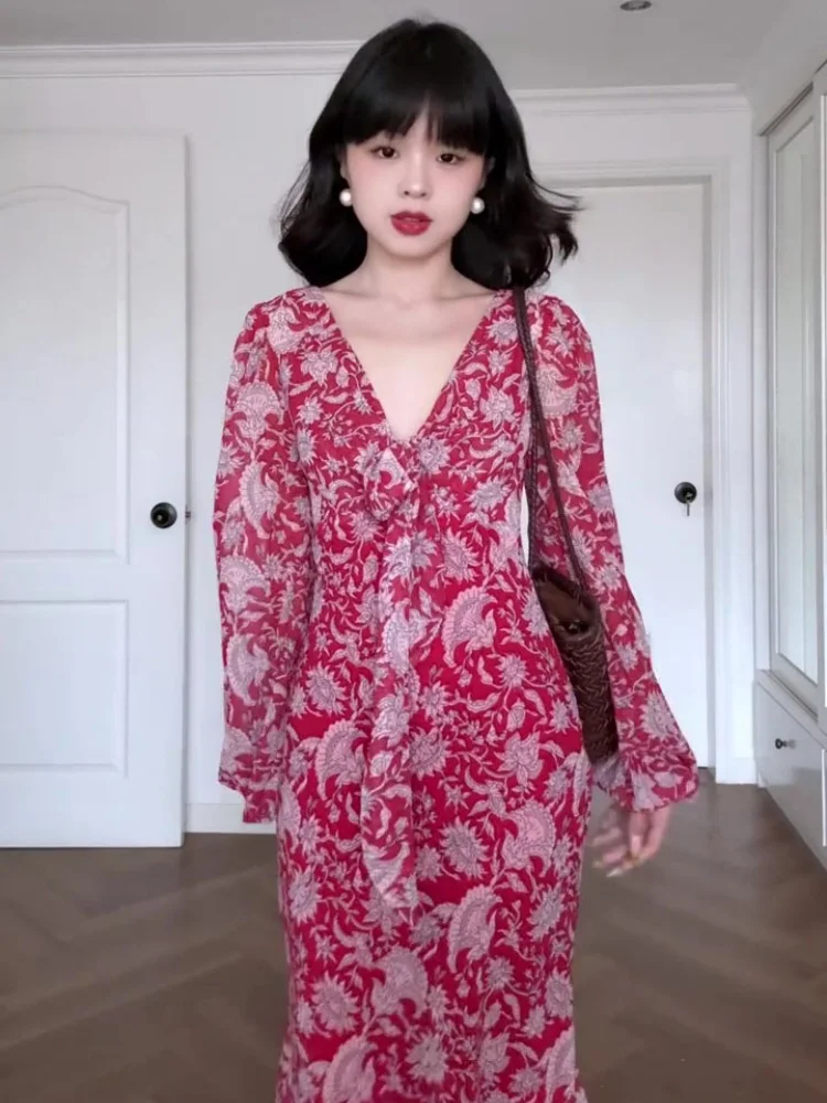 

N Sle с цветочным принтом Maxi Dr Beach Vaion, длинная юбка с завязками на талии, винтажное платье трапециевидной формы, летнее женское платье...