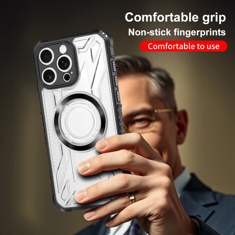 สําหรับMagsafeแม่เหล็กสีทึบสี่มุมAnti Dropเคสโทรศัพท์โปร่งใสสําหรับiPhone 17 Pro Max Air 15 11 12 13 16 Pro Max E