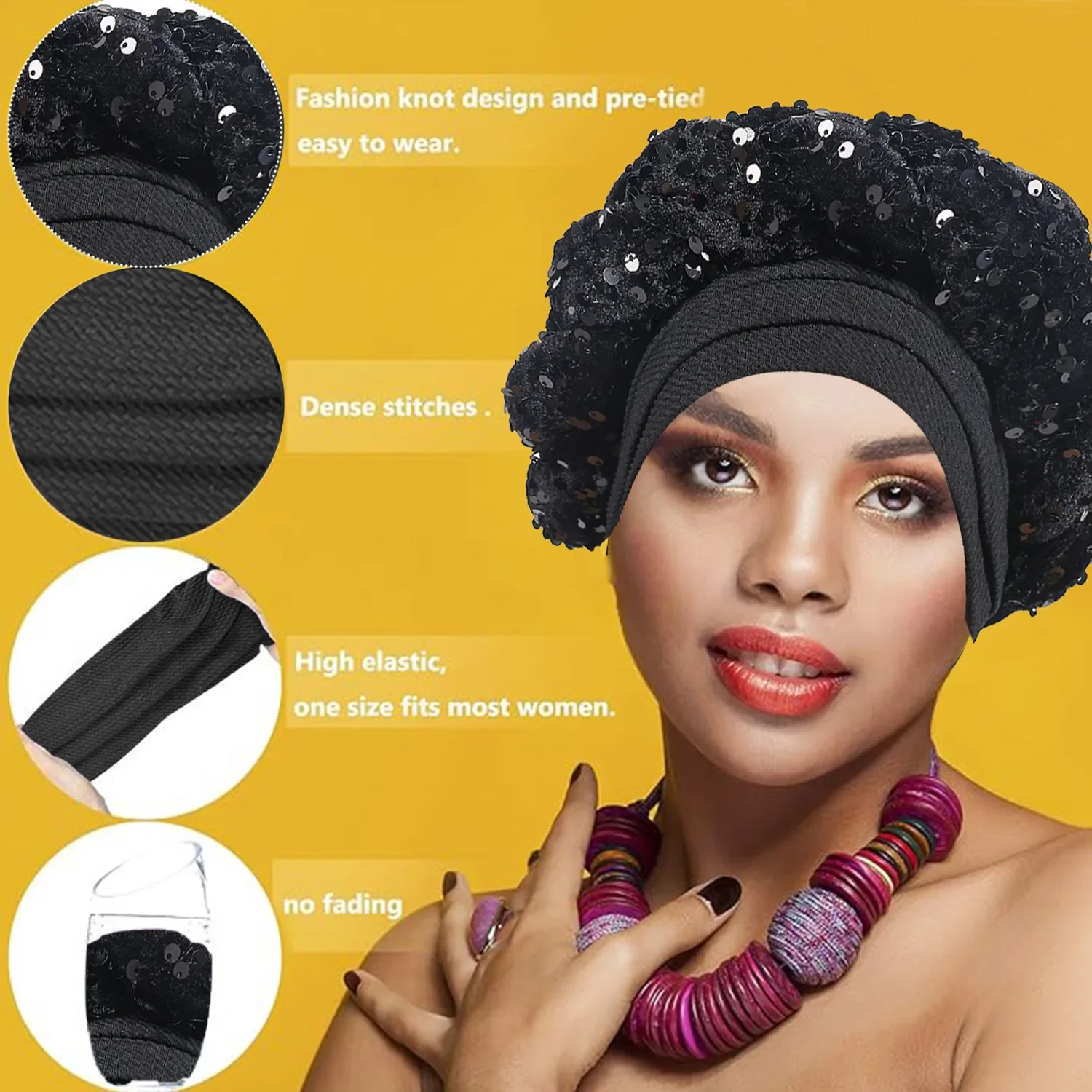 

Braids Caps African Headtie Auto Gele Headwear Women Hijab Chemo Cancer Hat Turban Cap Nigerian Party Headscarf Hair Loss Bonnet