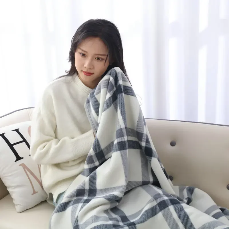 Winter Wearable Plaid Shawl Blanket with Button Warm Shawl Wearable Blanket Home Office Travel Soft Fleece Throw Knee Blankets