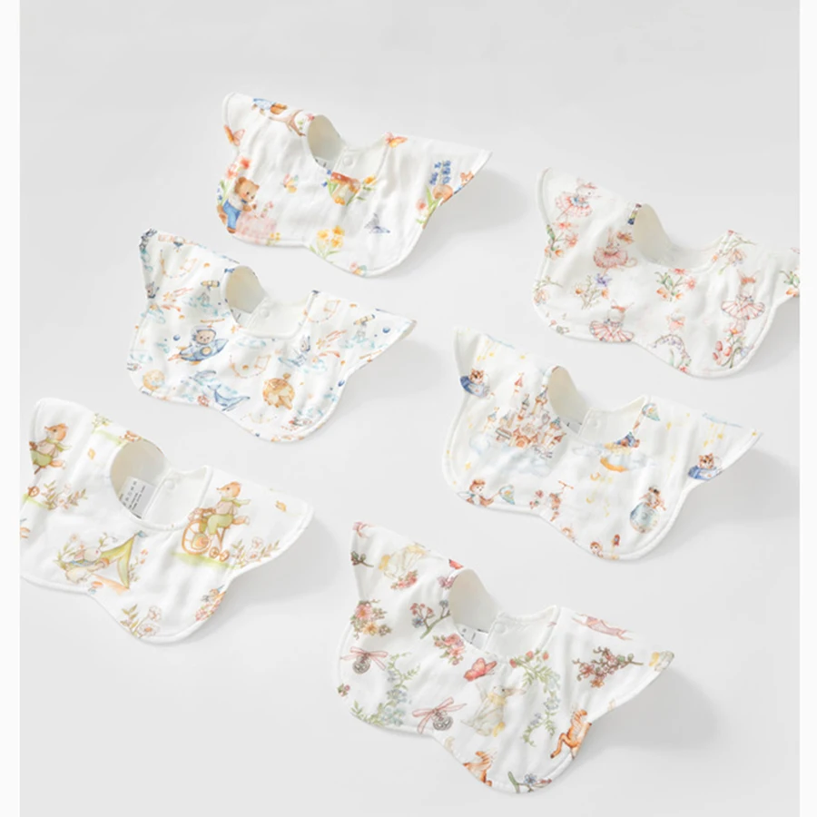 1Pc Baby Gauze Bib, Widened Petal-Shaped Absorbent Saliva Towel, Printed Petal Bib, Breathable and Skin-Friendly Drool Bib for Infants and Young Children