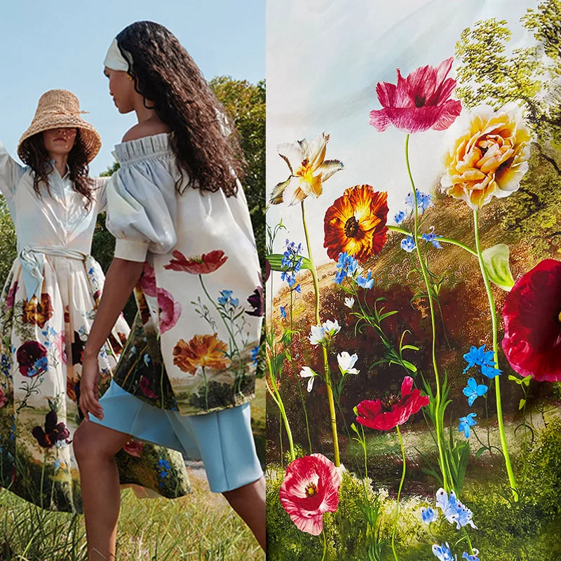 

Colorful Flower and Plant Printed Poplin Cotton Fabric For Women Dress Blouse Pants DIY Cloth Sewing Material