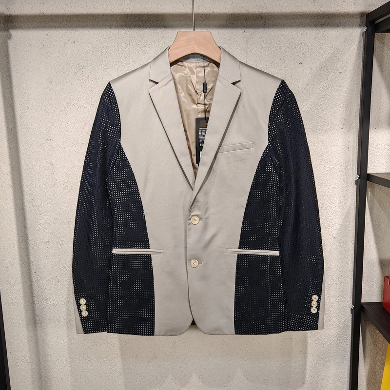 بدلة غير رسمية بقصة ضيقة مرقعة من Faionable Jaet من القطن الخالص لموسم الربيع ذات قيمة عالية للشباب الحضرية Sle طويلة Sve Single-B...