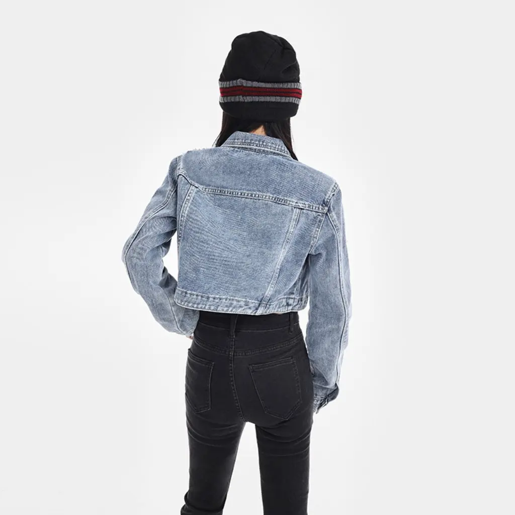 

Голубая джинсовая куртка для женщин, облегающая свободная короткая куртка с вышивкой, новая осенняя коллекция