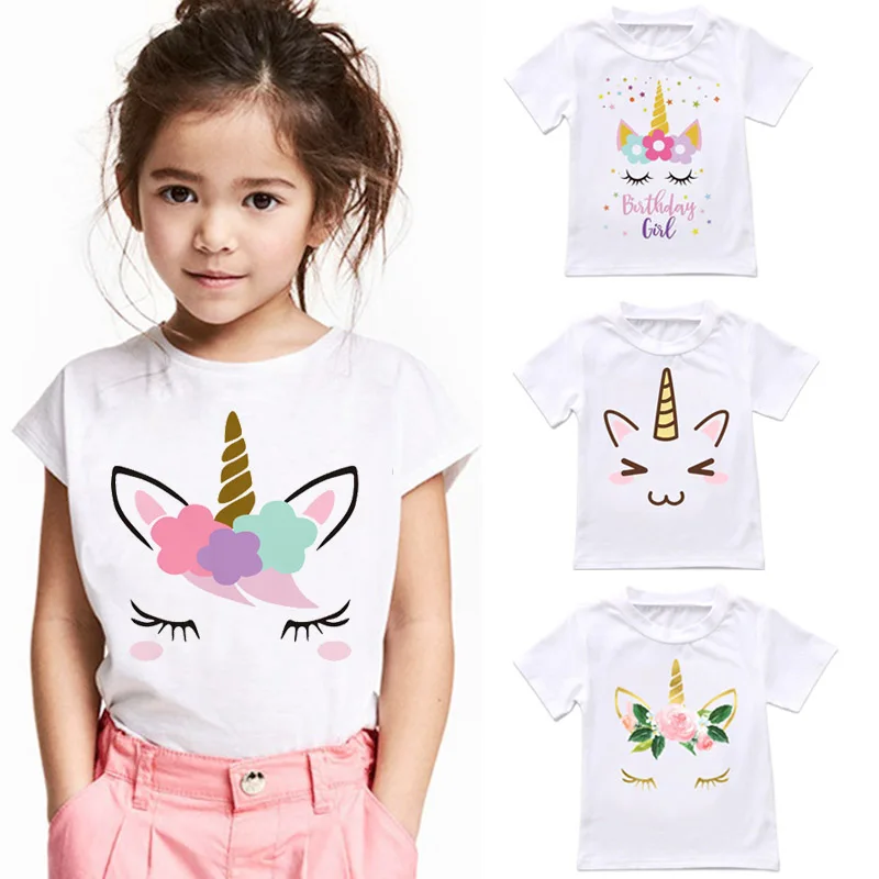 Children Rainbow Horse Cartoon Kids T Shirt Fashion Cute Unicorn Girl T Shirt Harajuku Korean Design Round Neck Baby Boy T Shirt