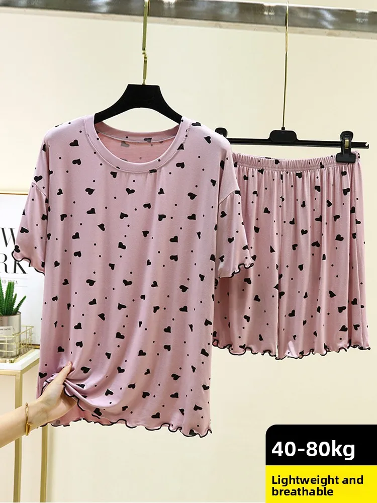 

July Deer Large Size round Neck Short Sleeve Modal Print Home Clothes Outdoor Wearable Air Conditioned Sleepwear Set Shorts