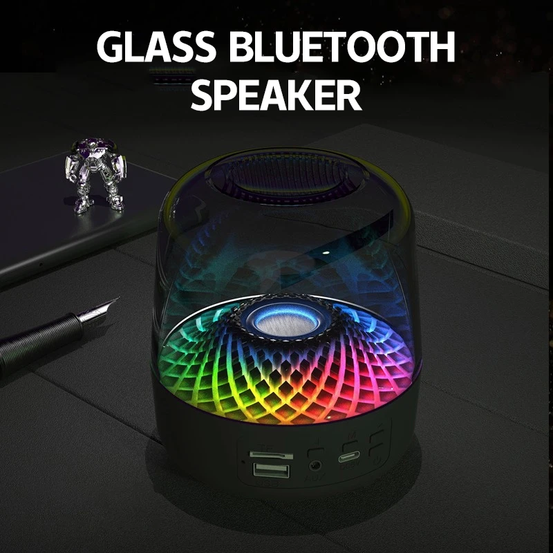 Wireless Stereo Subwoofer Bluetooth Speaker Transparent Design Breathing LED Light TWS Bluetooth 5.0 TF Card FM AUX Audio