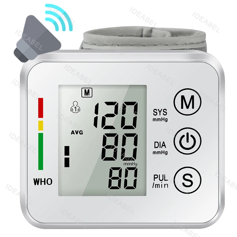 Nouveau tensiomètre LED avec diffusion vocale en anglais, moniteur de pression artérielle au poignet, fréquence cardiaque, sphygmomanomètre pour la famille