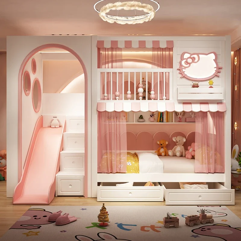 Solid wood bunk bed, double bed, children's , girl princess , solid wood high and low ,with a width of 1.5 meters