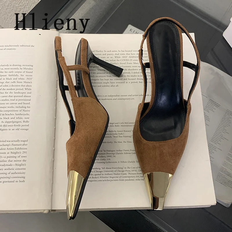 Hlieny Spring Street Style Back Strap Pumps Women Sexy Splicing Pointed Toe Elegant Thin Low Heels Mule Party Dress Shoes Sandal