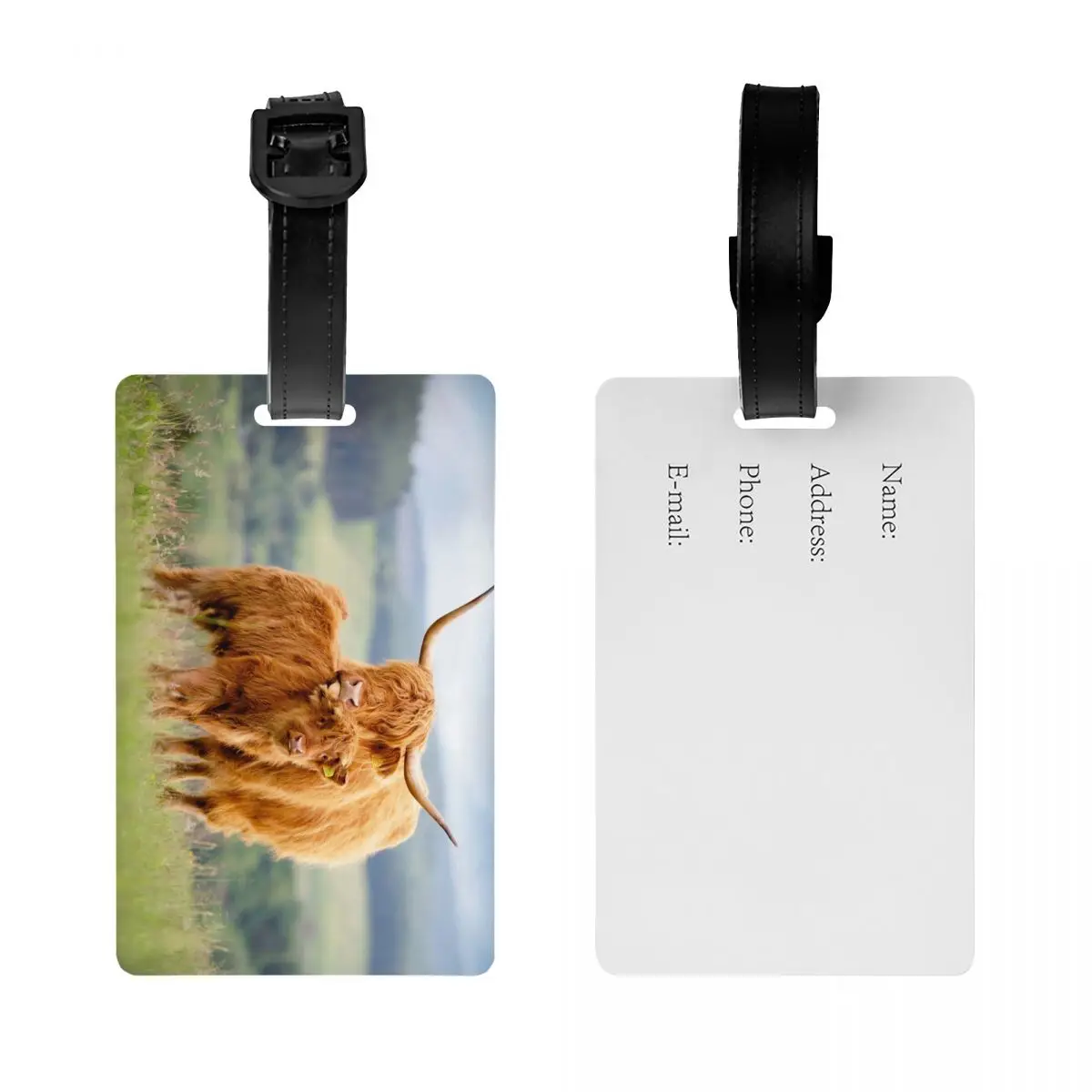 Custom Highland Cow And Flower Luggage Tag for Suitcases Privacy Cover ID Label