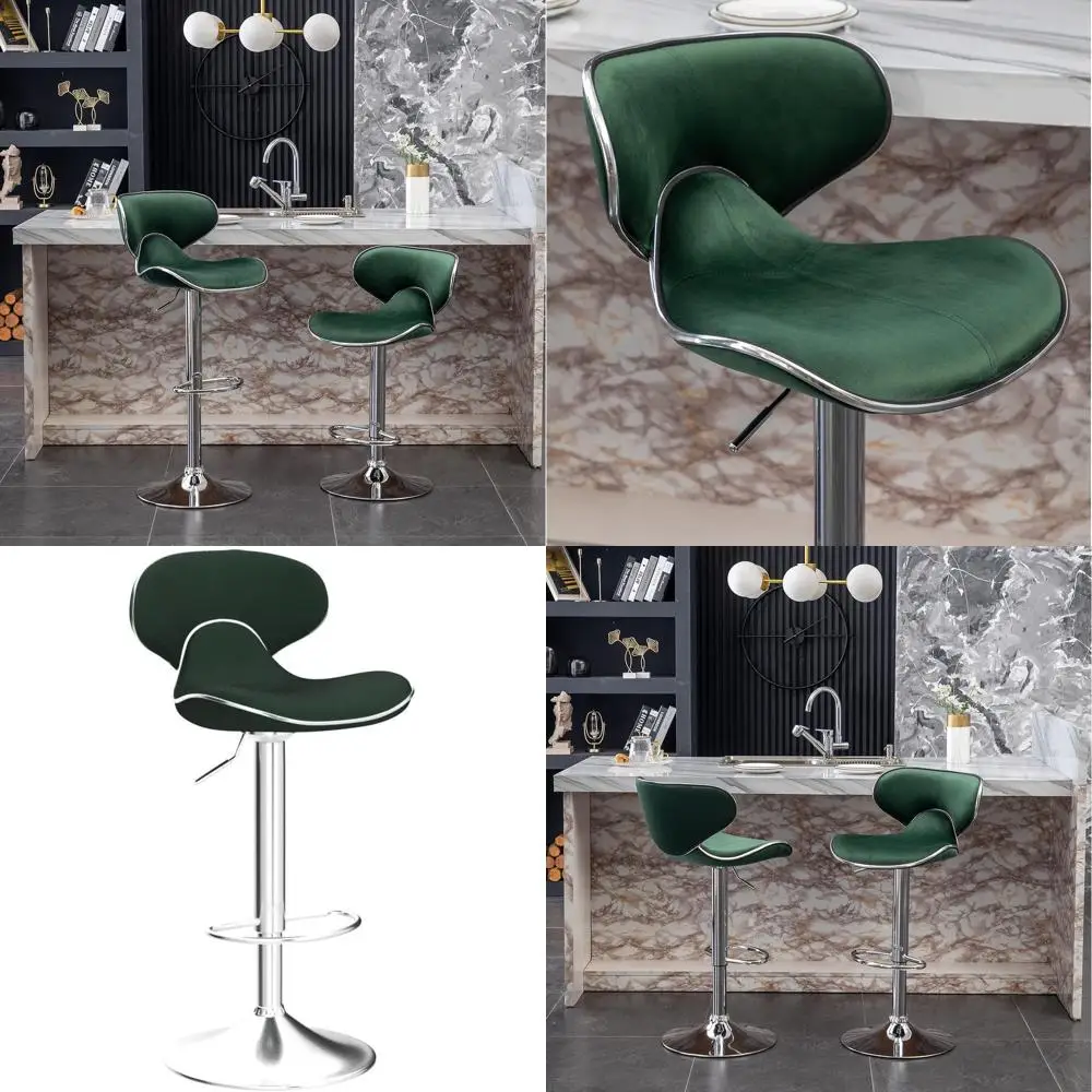 

Вращающиеся барные стулья из зеленого бархата, регулируемая высота, комплект из 2 штук от Masaccio