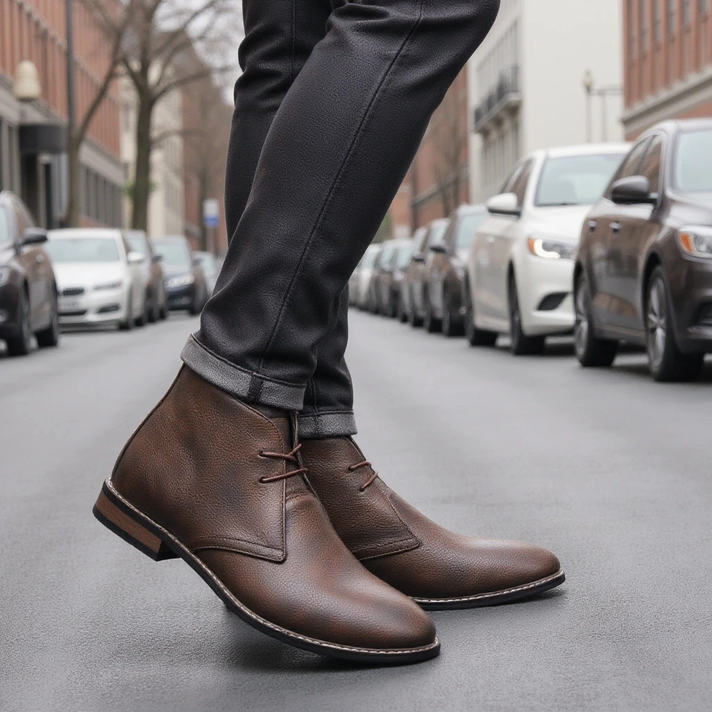 Buty męskie w stylu retro Skórzane buty Męskie botki # KD581 — zdjęcie 5