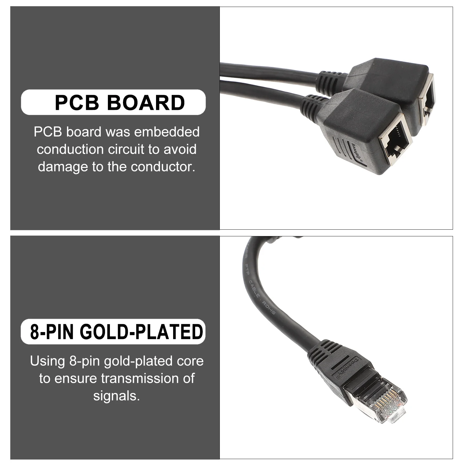 

Ethernet Adapter 1 Male To 2 Female Lan Cable Connector Gold Plated 8 Pin Shielded Signal Splitter Internet Extension Black
