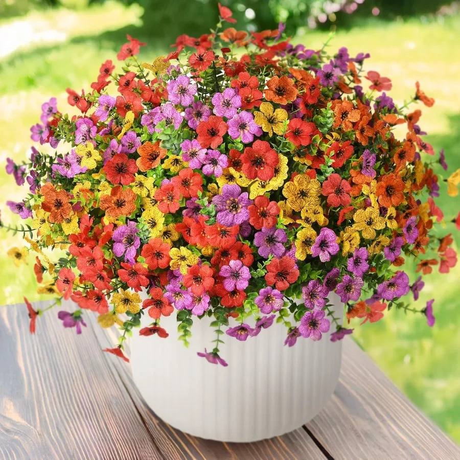 

Artificial Flowers Faux Plants Outdoor Fake Flowers Spring Dr12 Bundles Realistic Plastic Plant Colorful Daisy UV Resistant for