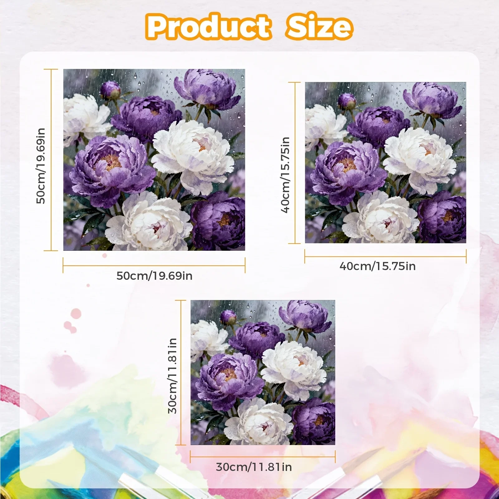Professional Art Use, 1pc Raindrops on Purple and White Peonies- Frameless - Suitable for Art Students Digital Painting Kit - Pr