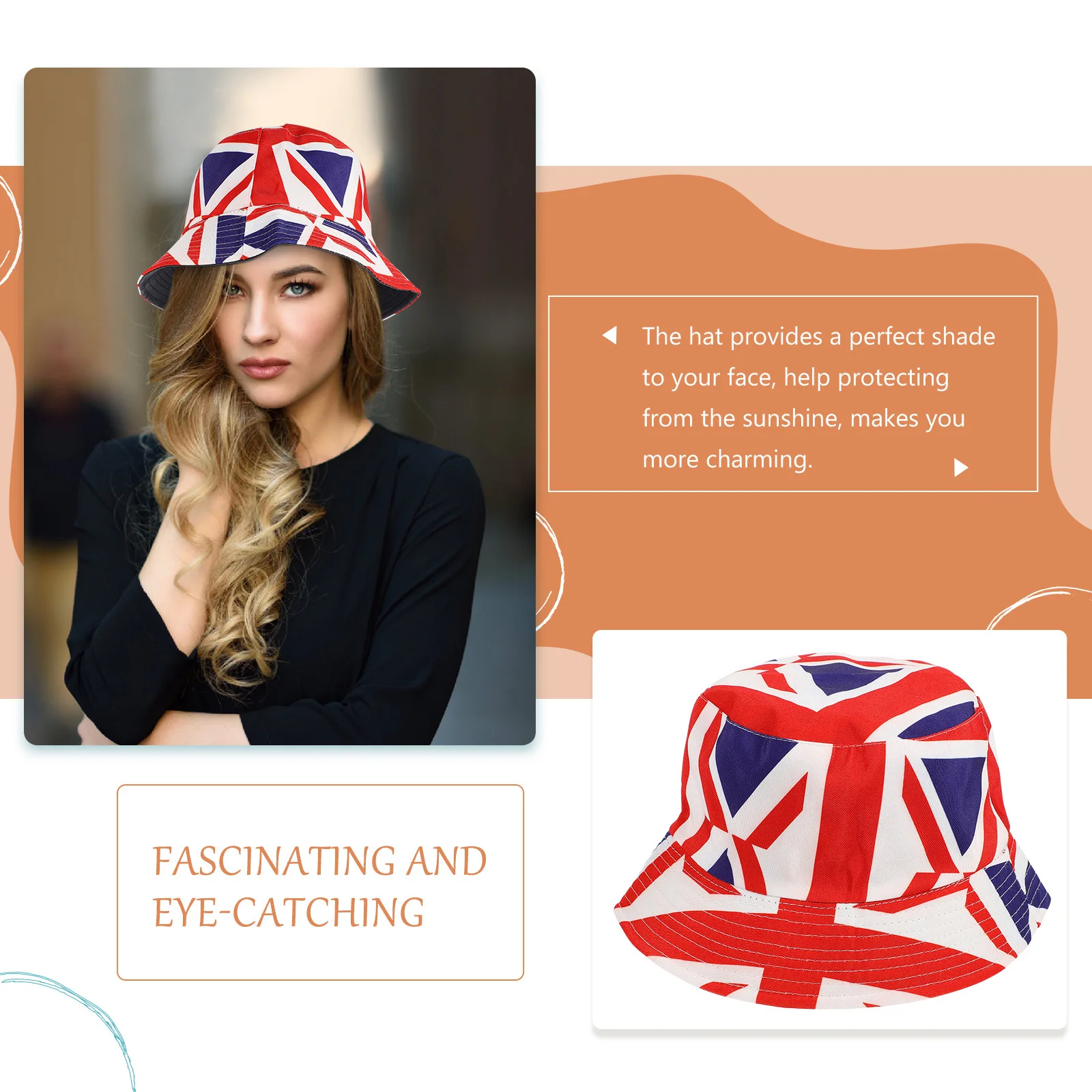 

British Flag Fisherman Hat Bucket Cotton Wide Brim Sun Protection Beach Outdoor Union Jack Pattern Mens Womens