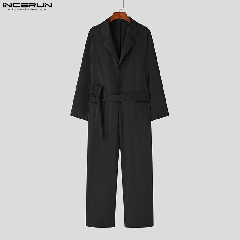 Fashion Casual Style Bodysuit INCERUN 2024 New Men\'s High-end Suit Collar Design Rompers Solid Color Long Sleeved Jumpsuit S-5XL