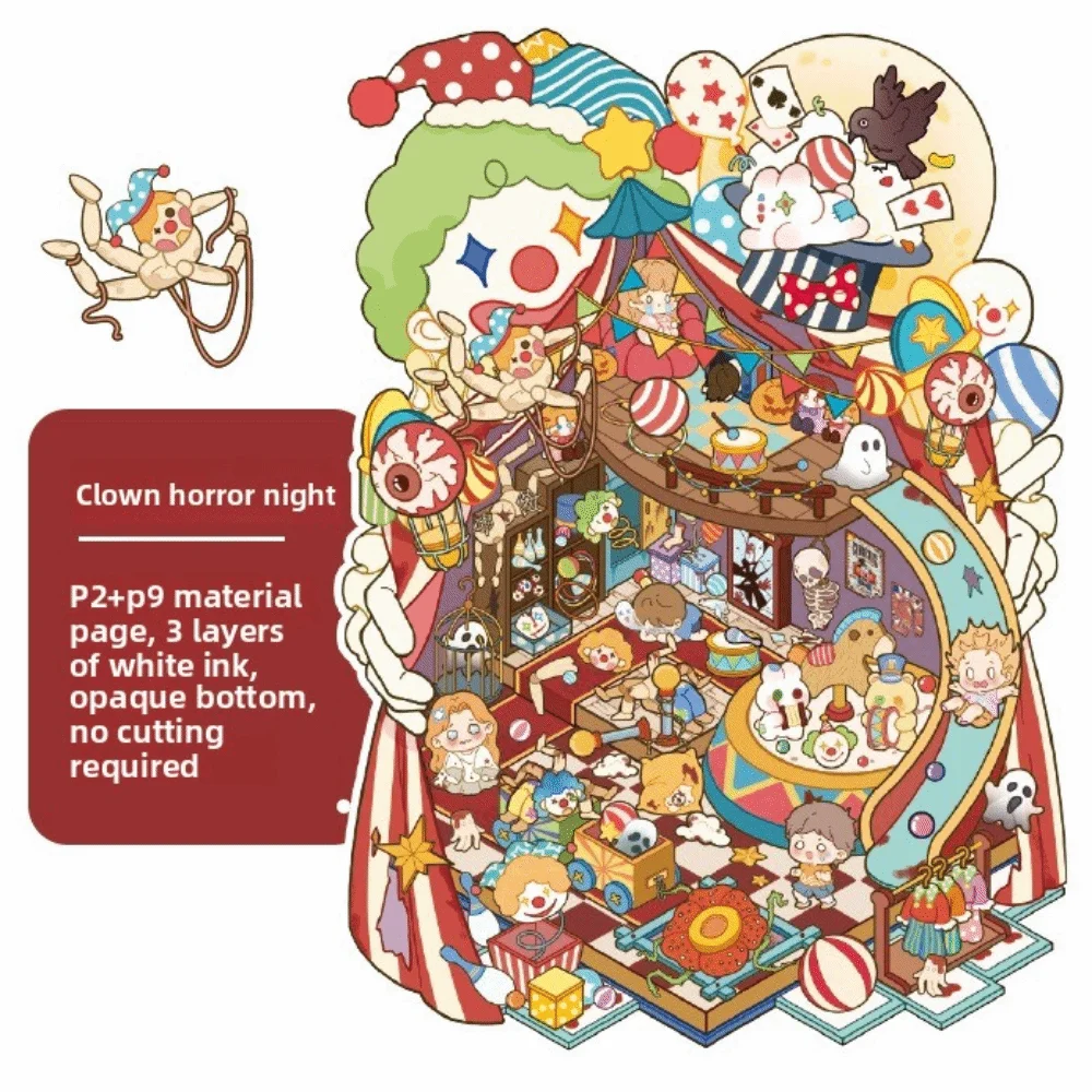 

New Horror Theme 3D Miniature Scene 8 Scene 20 Sheets DIY Crafts Cabin Houses Stickers PET Visual Stacking Sticker Holiday Gifts