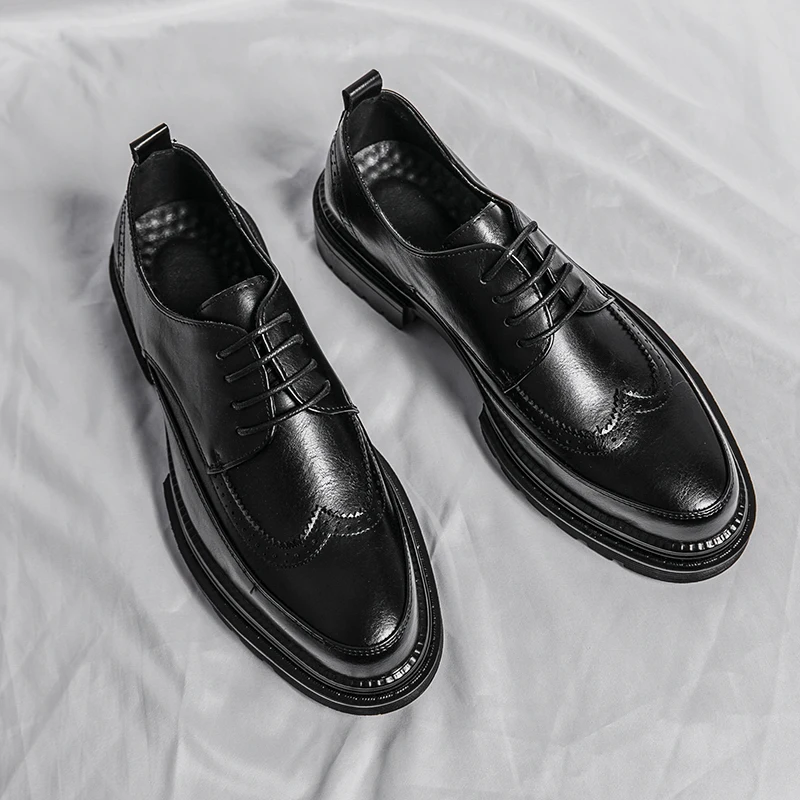 Men Derby Shoes PU Low Heel Solid Color Comfortable Classic Business Formal Men Shoes