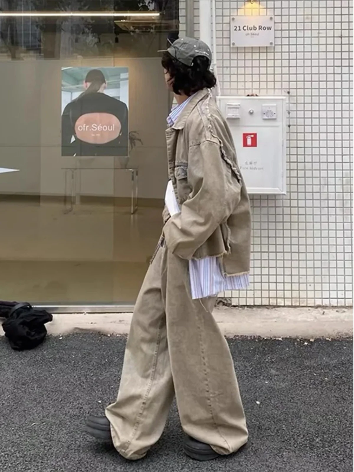 الرجعية الأمريكية Waed شارع العليا الطين اللون الجينز الرجال النساء فضفاض مستقيم الساق السراويل عارضة الشباب الاتجاه الخريف الموسم