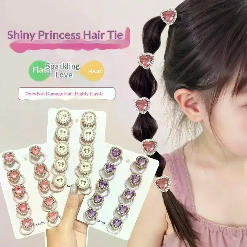 10Pcs Cartoon Star Heart Elastic Hair Ropes Colorful Hair Ties Cute Hair Accessories For Little Girls Kids