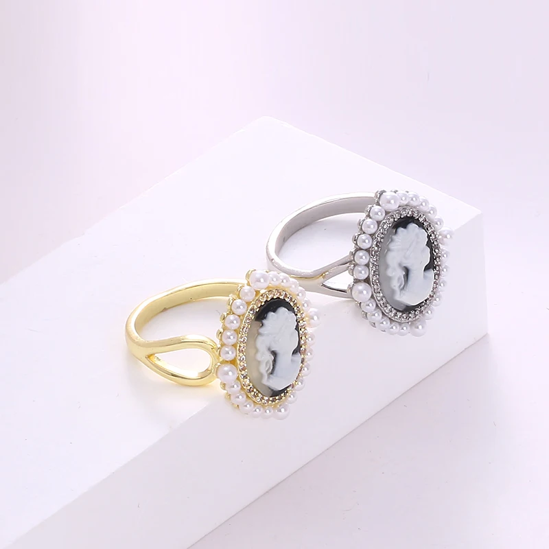 Vintage Cameo Portrait Gold Plated Adjustable Ring, Elegant