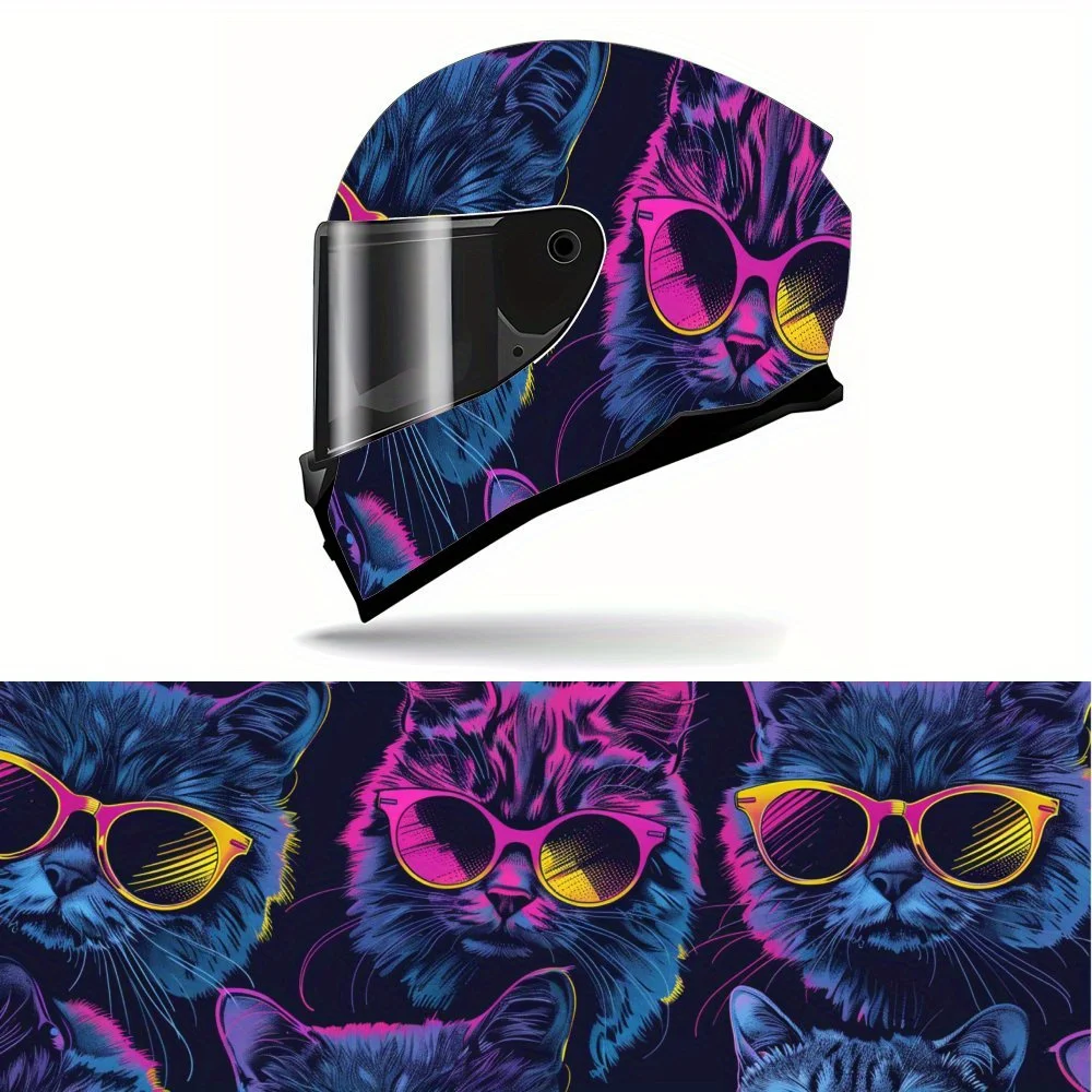 

Neon Cute Cat Full Face Helmet Vinyl Wrap Sticker, Waterproof Scratch-Resistant Self-Adhesive PVC Decals, Artistic Aesthetic Gra