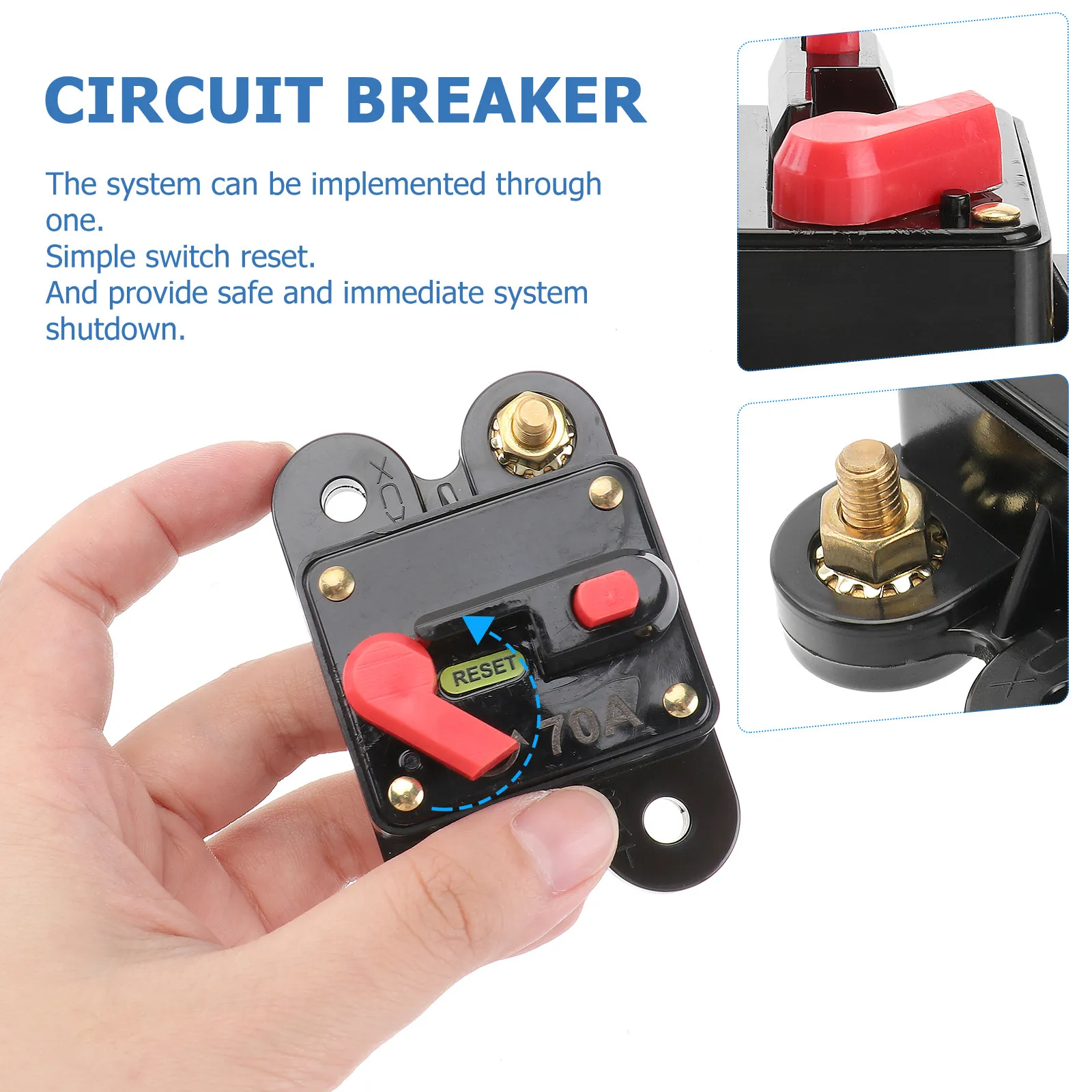 70Amp Circuit Breaker Auto Car Marine Boat Inline Fuse Trolling Motor Manual Reset Push Button Kill Switch Protect Audio System