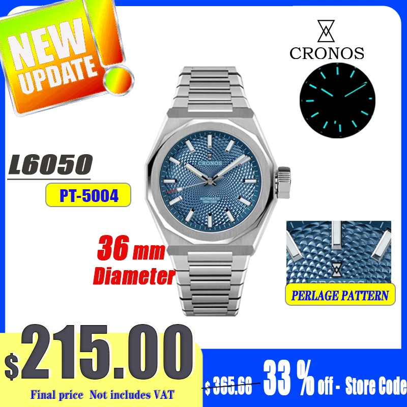 

Мужские часы Cronos Luxury, 36 мм, автоматические, PT5004, Miyota 90S5, сапфировое стекло, водонепроницаемость 10ATM, прозрачная задняя крышка, L6050, reloj hombre