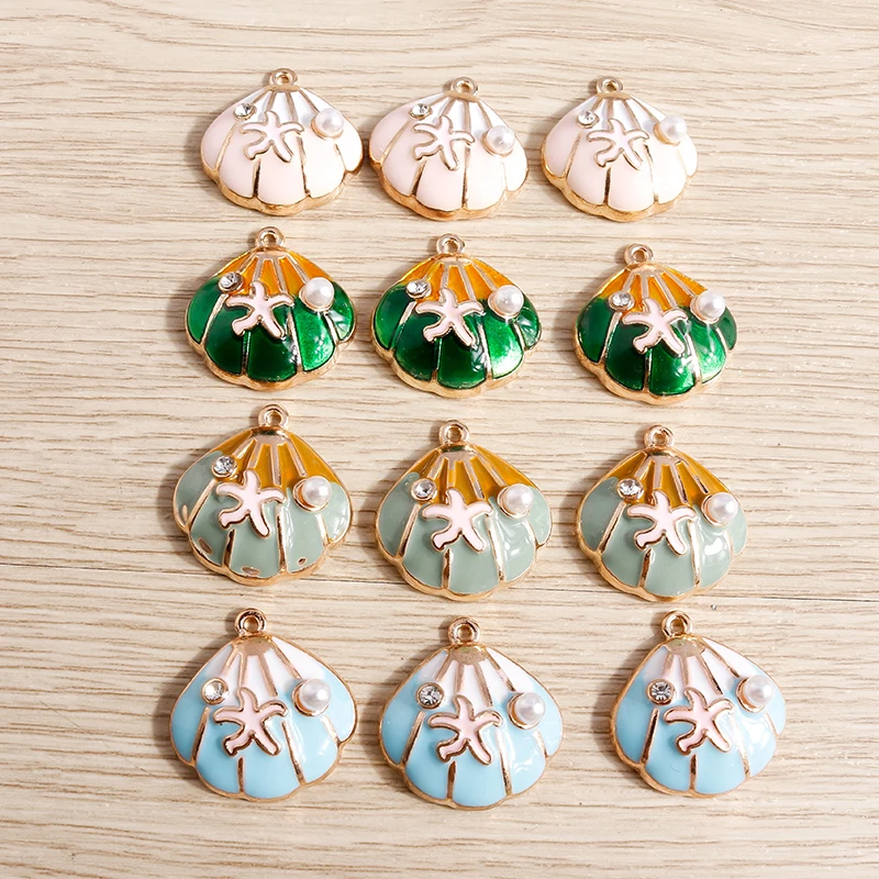 10 Stück 20 x 21 mm süße Emaille Sommer Strand Seestern Muschel Charms Anhänger für Schmuckherstellung Ohrringe Halsketten DIY Bastelbedarf – Detail 2