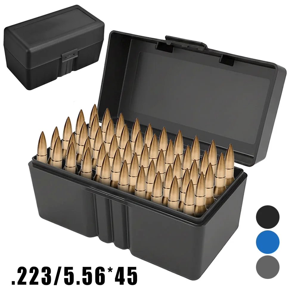 Caja de Munición de 50 Cartuchos, 2 Piezas, .223/5.56*45, Caja de Almacenamiento de Balas para Rifle, Caja de Munición con Tapa Abatible y Cierre de Plástico para Caza
