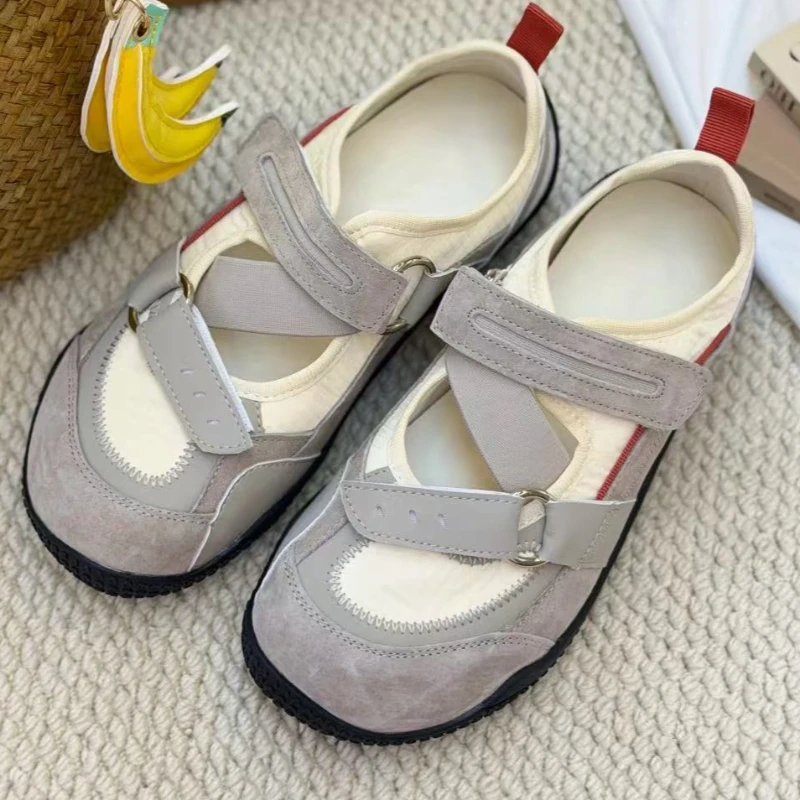 2026 Spring and Autumn Women's Color Blocking Round Toe Comfortable Velcro Single Shoes Women Fashionable Casual Low Top Shoes