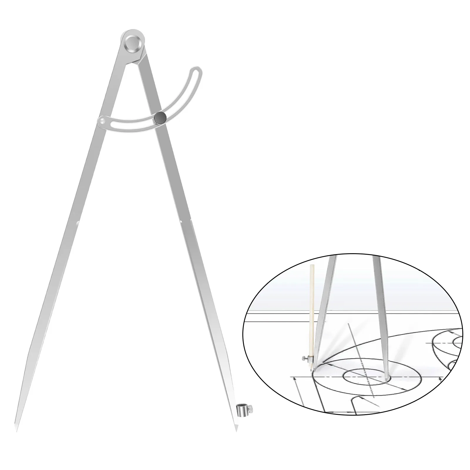 12/16 Inch Woodworking Compass Geometry Tool Metal Drafting Compass with Pencil Holder and Lockable Wing for Drawing Circles