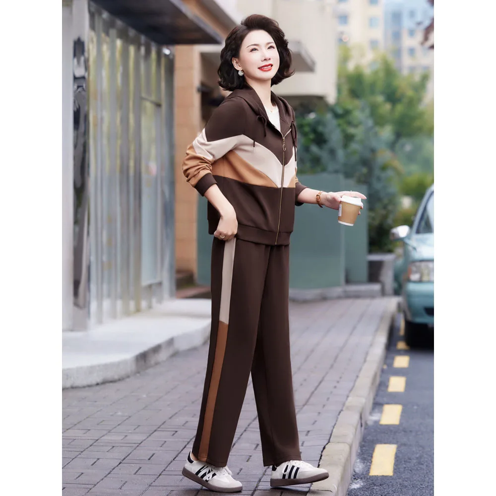 

2025 Middle-aged Elderly Mother Sets Spring Autumn Casual Large Size Sportswear Pants Suits Women Hooded Tracksuit Outfit 5XL