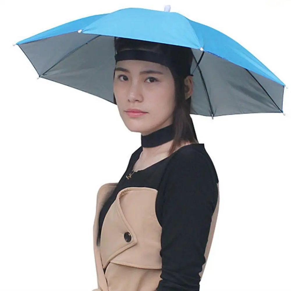 Portable Head-mounted Umbrella Outdoor Foldable Anti-Rain Sun Shade Adult Head Umbrella Lightweight Camping Fishing Cap Headwear