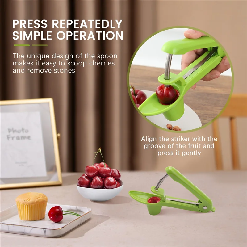 2 Pcs Cherry Pitter Or Stoner, Olive Pitter Remover, Cherry Core Or Seed Remover Fruits Gadgets Tools(Green)