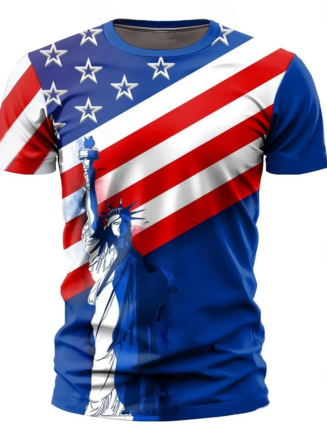 American Eagle Flag Men's 3D Print T shirt Tee Street T shirt  Short Sleeve Crew Neck Shirt Independence Day Statue Of Liberty