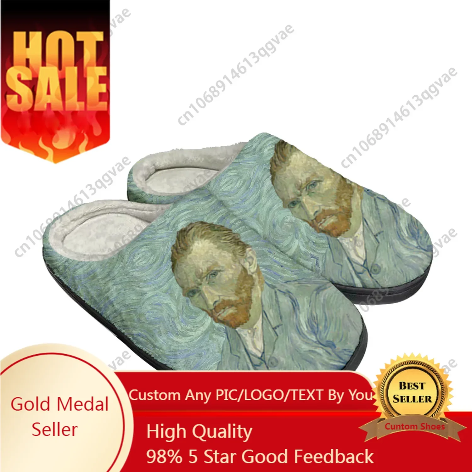 

Van Gogh Oil Paint Self Portrait Home Cotton Custom Slippers Mens Womens Sandals Plush Bedroom Keep Warm Shoes Thermal Slipper