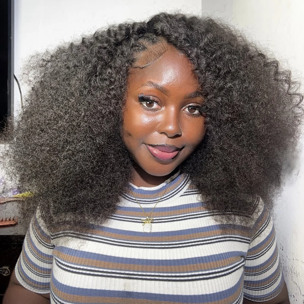 

3 в 1 Кудрявый вьющийся парик с откидной крышкой, натуральный цвет, парик из натуральных волос, бесклеевая бесшовная смесь 200, плотность 32 дюйма для чернокожих женщин