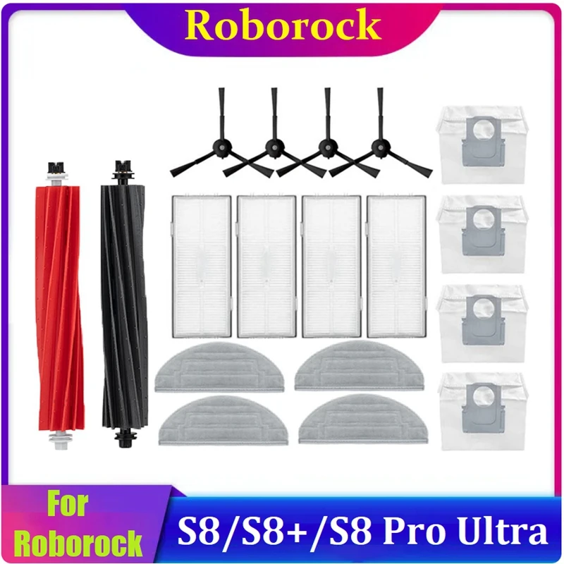 

18 шт. двойные основные щетки, фильтры для швабры, сумки, комплект аксессуаров, детали для робота-пылесоса Xiaomi Roborock S8/S8 +/S8 Pro Ultra