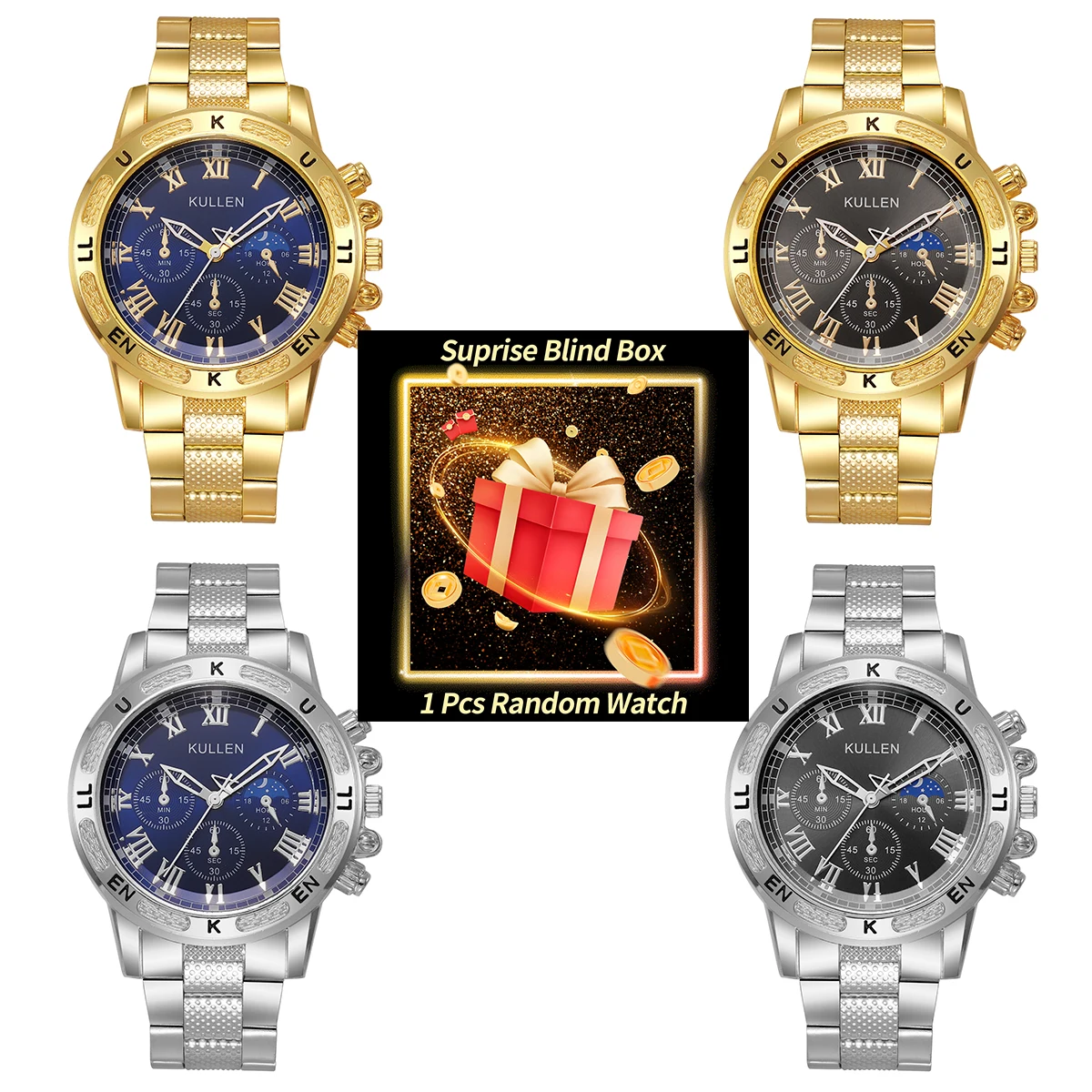 

1 шт., Mystery Watch Surprise, слепая коробка-роскошные мужские деловые часы с большим циферблатом, модные кварцевые наручные часы Reloj Hombre