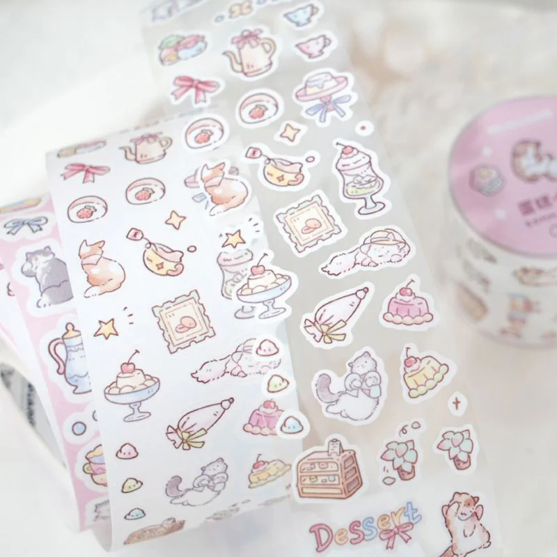 1Pc Kitten No Worries Series Washi Tape Sticker Decorative Collage Adhesive DIY Scrapbooking Hand Made Masking Stationery 4Style