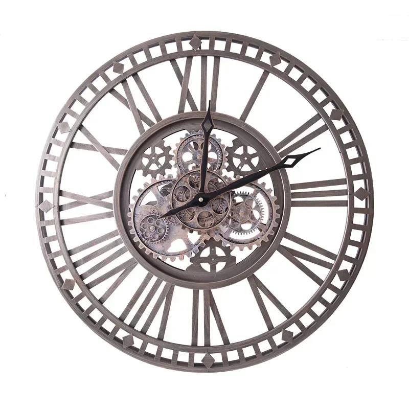 American Vintage Gear Wall Clock European Metal Art Wall Clock Living Room Decoration Creative Pointer Quartz Clock