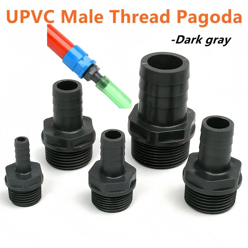 1PC 1/2~2'' To 8~50mm UPVC Male Thread Pagoda Connector Water Pipe Soft Hose Joint Gardening Irrigation Aquarium Plastic Adapter