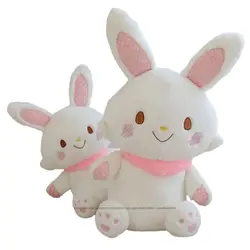 Adorável Coelho Branco Boneca Brinquedo De Pelúcia Bib Bebê Kawaii Animal Plushie Fofo Recheado Feliz Sorrindo Sentado Desejo-me mell Crianças Presente