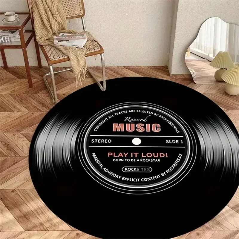 VIKAMA Round Vinyl Record Area Rug Retro Music Disc Non‑slip Floor Mat For Bedroom Music Room Home Decor view 3