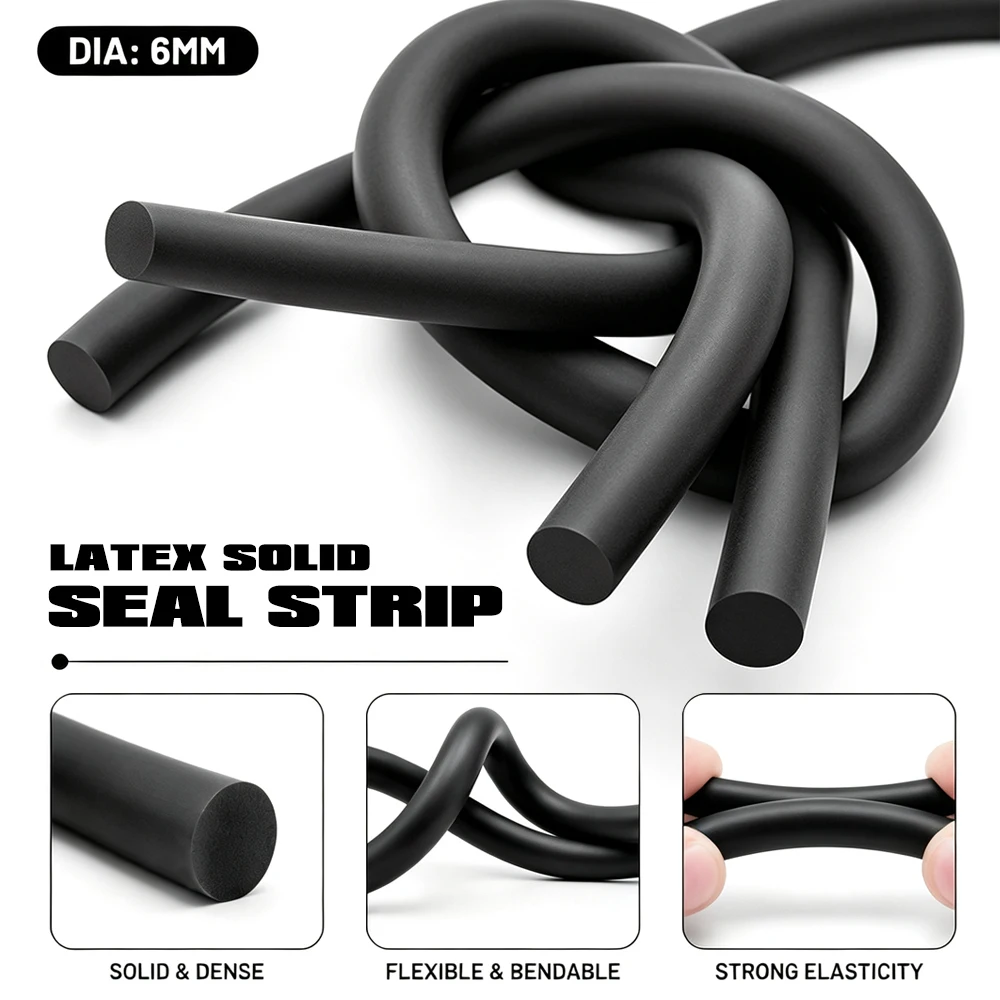 Solid Latex Elastic Strip Waterproof  Sound Insulation Dia 6mm Natural Latex Sealing Strip for Industrial-Equipment Sealing