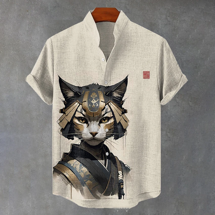 New European and American foreign trade cross-border 3D digital printing loose trend short sleeve lapel cardigan shirt